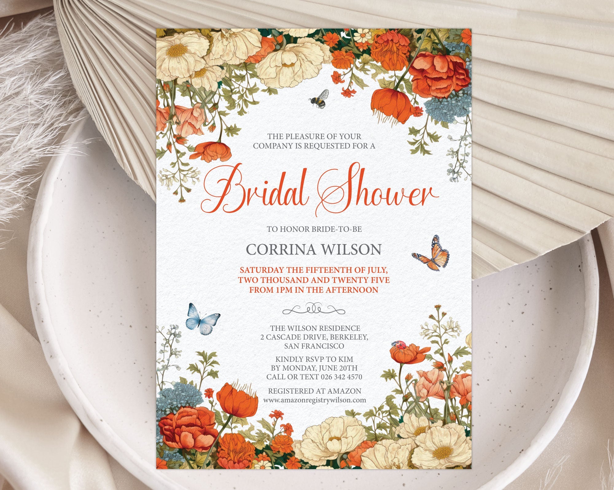 Red Cream Flower Bridal Shower