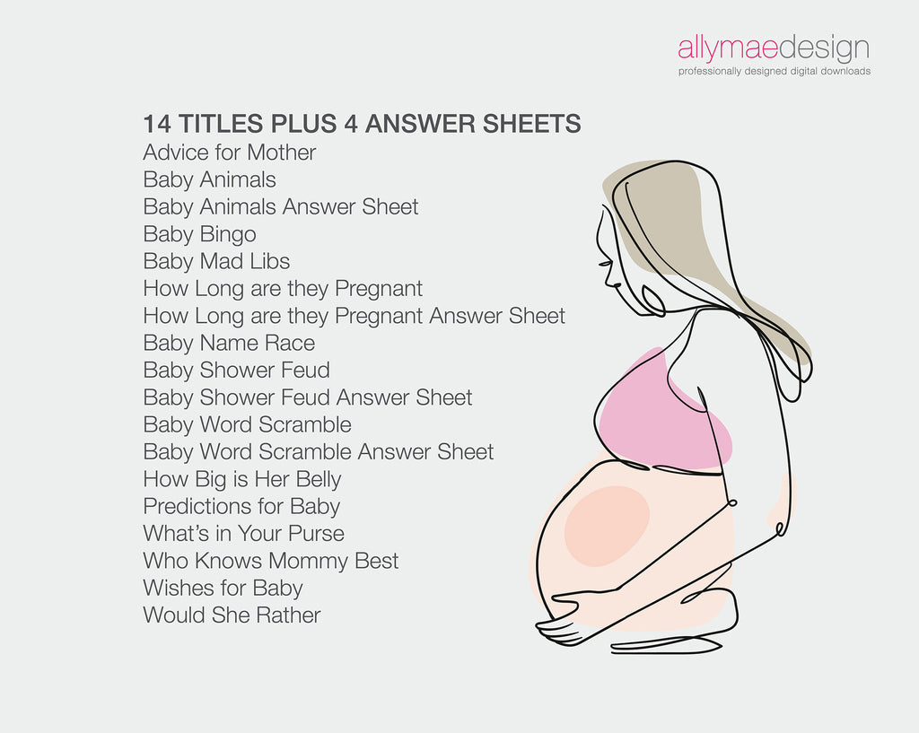 a list of all the titles of the game cards with a pregnant woman graphic
