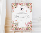 18 x 24 guest greeting sign for an afternoon tea event with floral design and text.