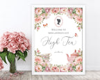 Regency High Tea Welcome Signs, Blush Pink, Cameo, Teapot, 16x20, 18x24, 24x36