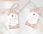 Étiquette de remerciement 2 x 3,5 avec fleurs roses blush, camée et papillons