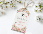 Étiquette de remerciement 2 x 3,5 avec fleurs roses blush, camée et papillons