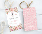 Étiquette de remerciement 2 x 3,5 avec fleurs roses blush, camée et papillons
