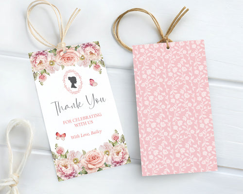 2 x 3.5 Favor Tag with Blush Pink Flowers, Cameo and Butterflies