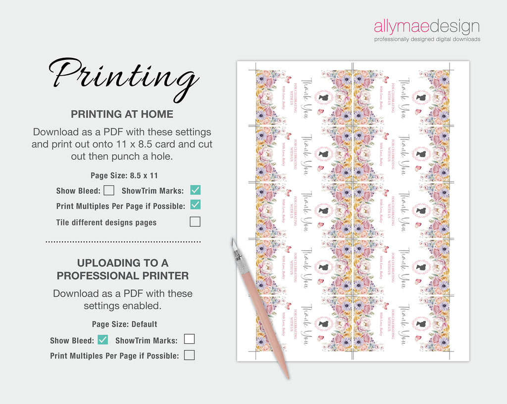 2 x 3.5 Favor Tag with Pastel Flowers, Cameo and Butterflies