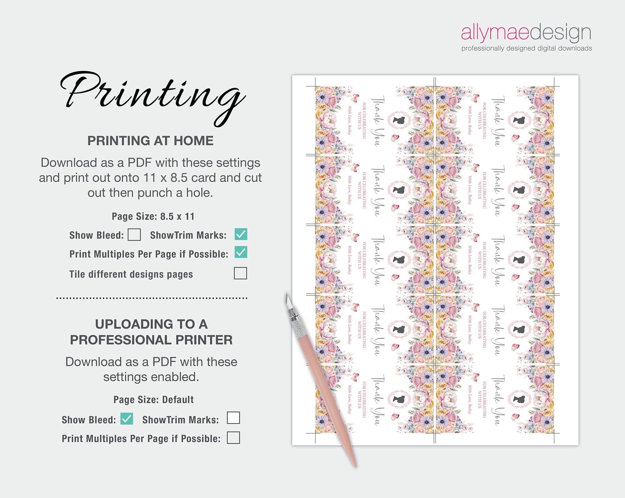 2 x 3.5 Favor Tag with Pastel Flowers, Cameo and Butterflies