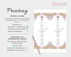 printing instructions for the church event Floral and cross-themed menu card design