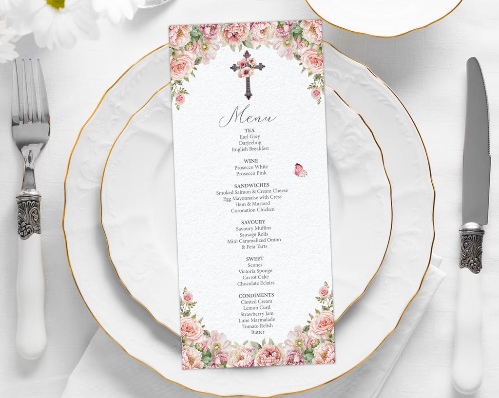 church ladies ministries menu lying on a white and gold plate with cutlery