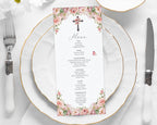 church ladies ministries menu lying on a white and gold plate with cutlery
