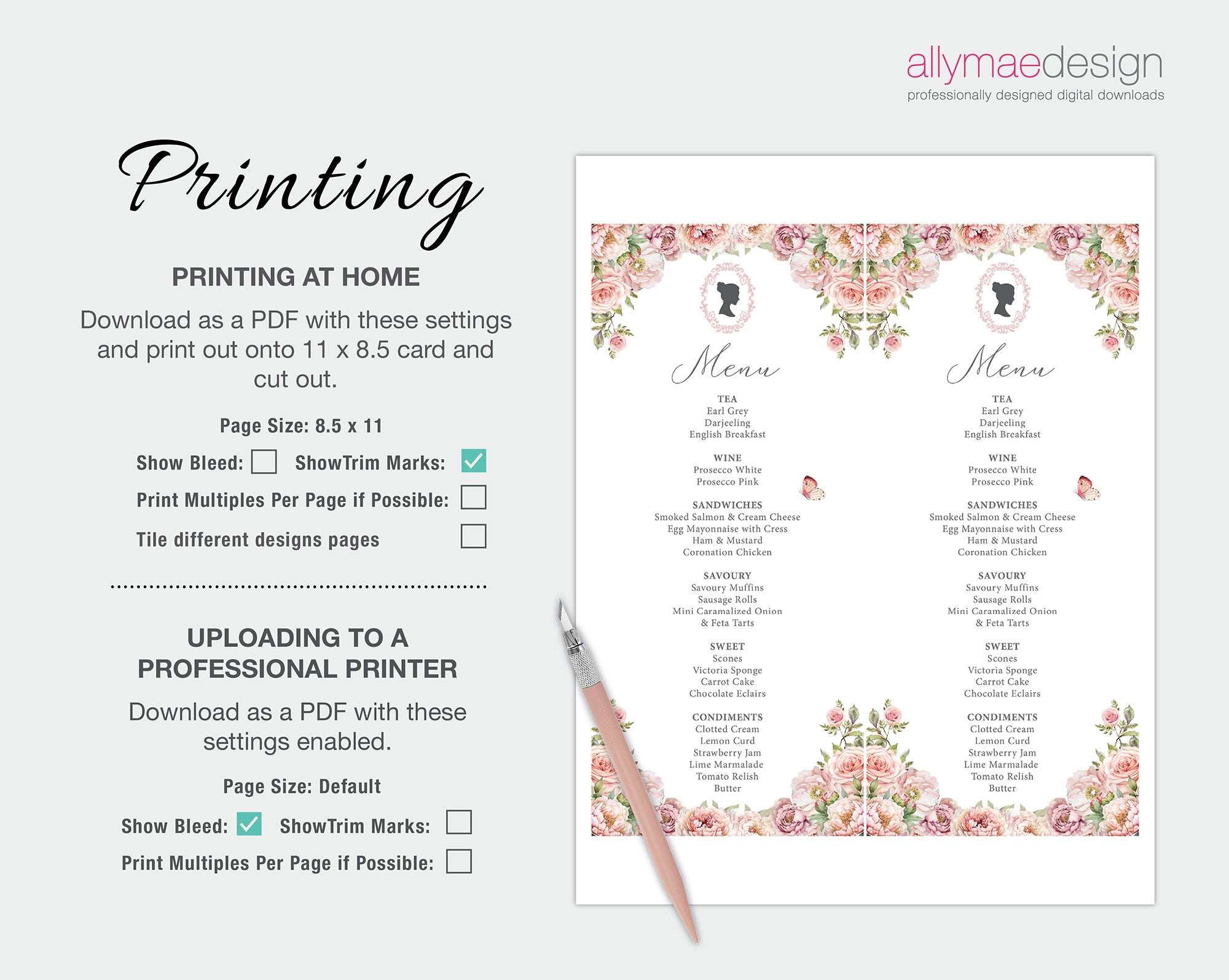 Print out your afternoon tea menu at home or at your local print shop