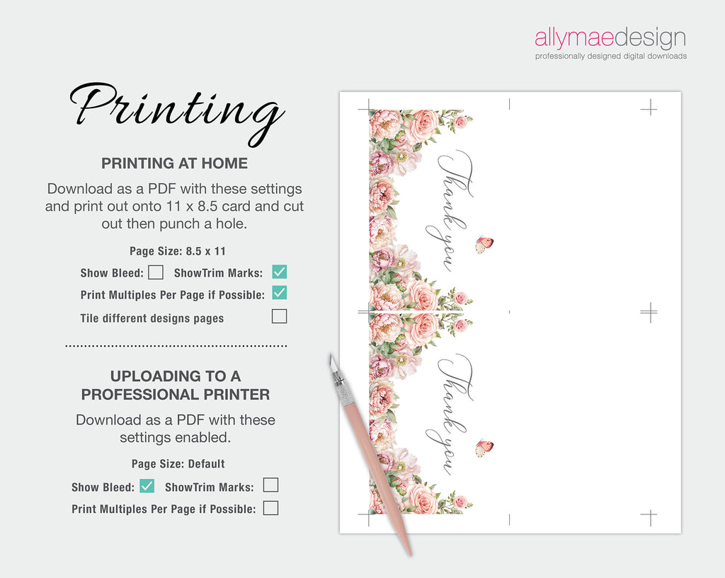 Instructions for printing a floral design with a cutting knife on a white background