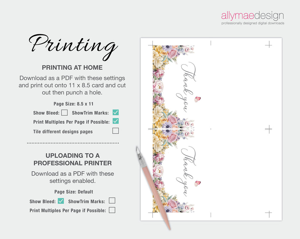 5 x 3.5 Thank You Tent Card, Pastel Flowers, Editable Wording, Butterfly
