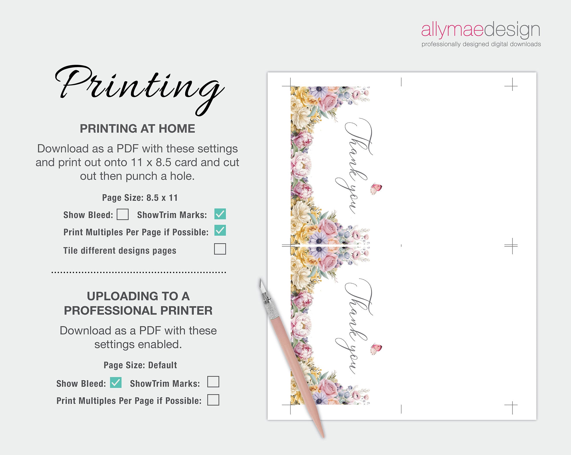 5 x 3.5 Thank You Tent Card, Pastel Flowers, Editable Wording, Butterfly