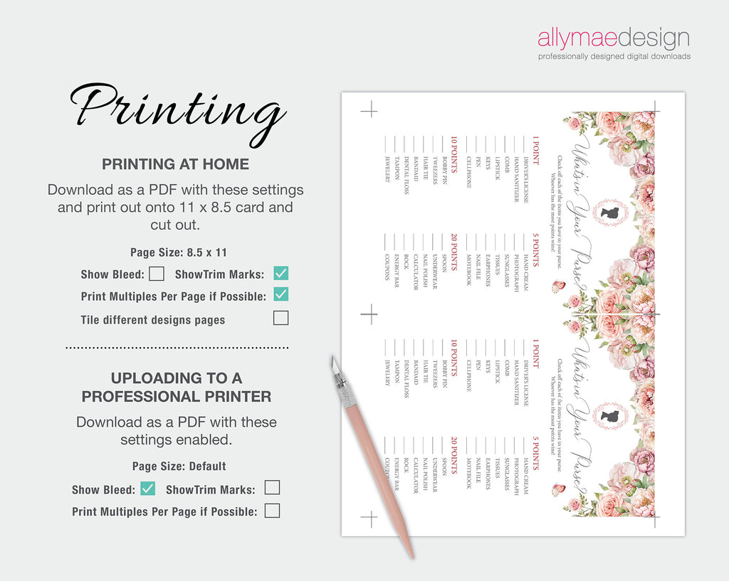 How to print your pink bridal shower games