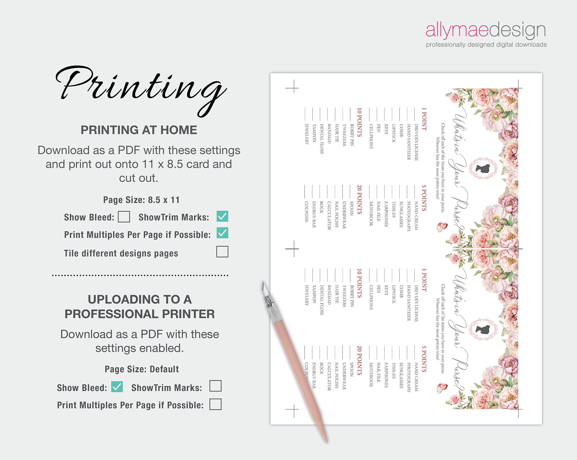 How to print your pink bridal shower games