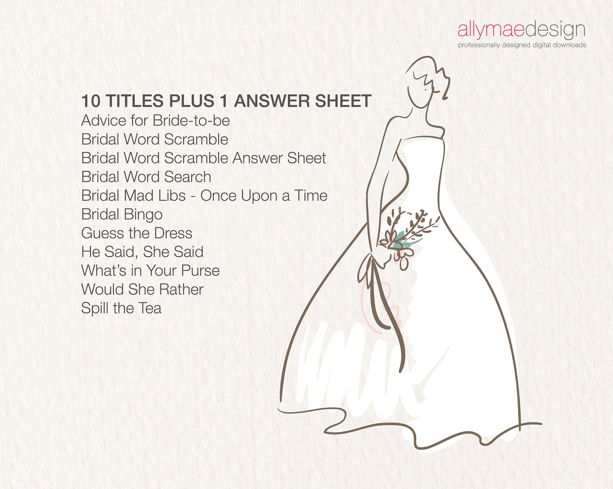 10 x 5 x 7 Bridal Shower Games with Pastel Flowers, Butterfly, Regency – Allymae Digital Design