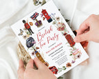 Invitation card for a British Tea Party held by hands on a white background