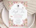 Regency High Tea Invitation, Blush Pink Floral Teapot & Cameo, Editable CORJL Template, Digital Download 5 x 7 Regency Tea Party Invite