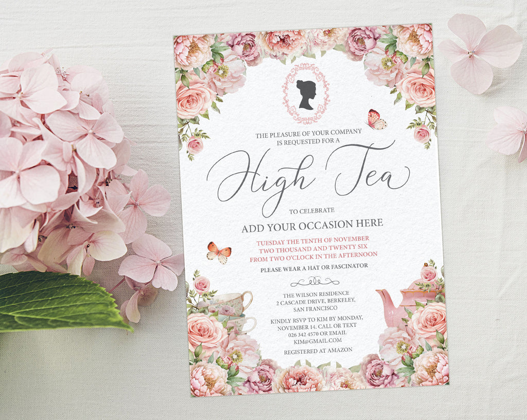 Pretty flower invitation for a victorian tea party