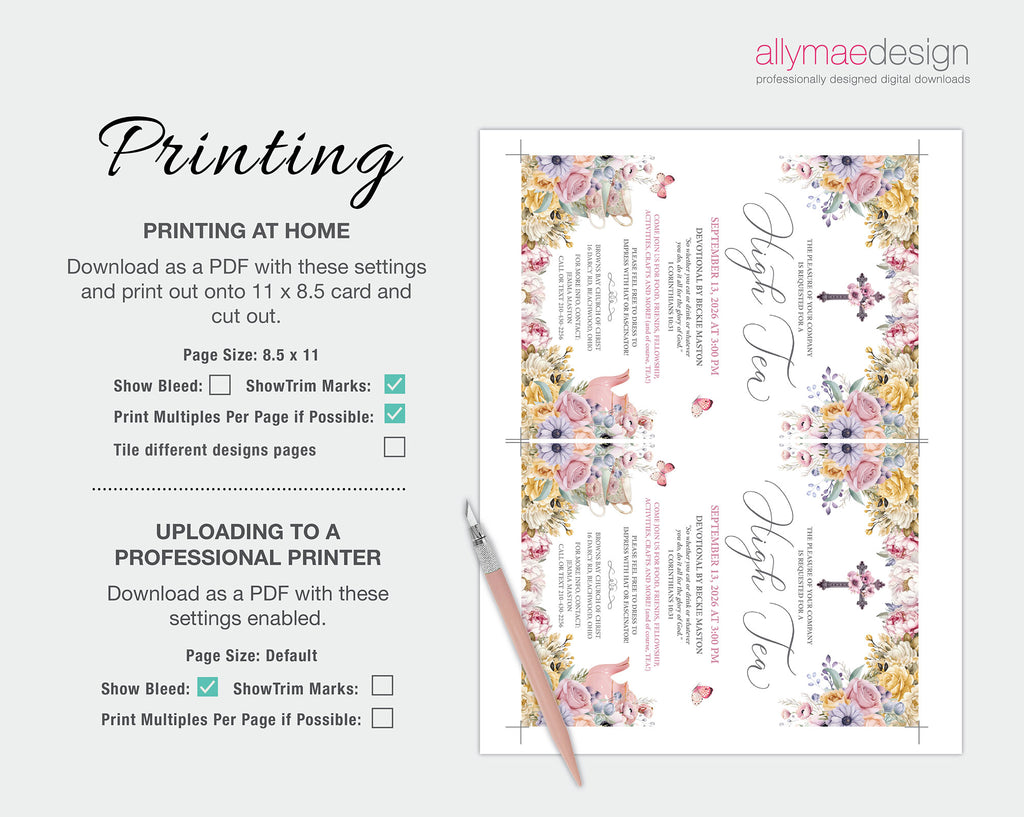 christian Floral design printout with printing instructions on a white background