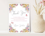 Floral-themed 'Thank You' card with a vase of flowers on a white background