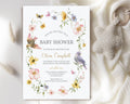5 x 7 Baby Shower Invitation with Wildflowers and Birds