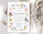 5 x 7 Baby Shower Invitation with Wildflowers and Birds