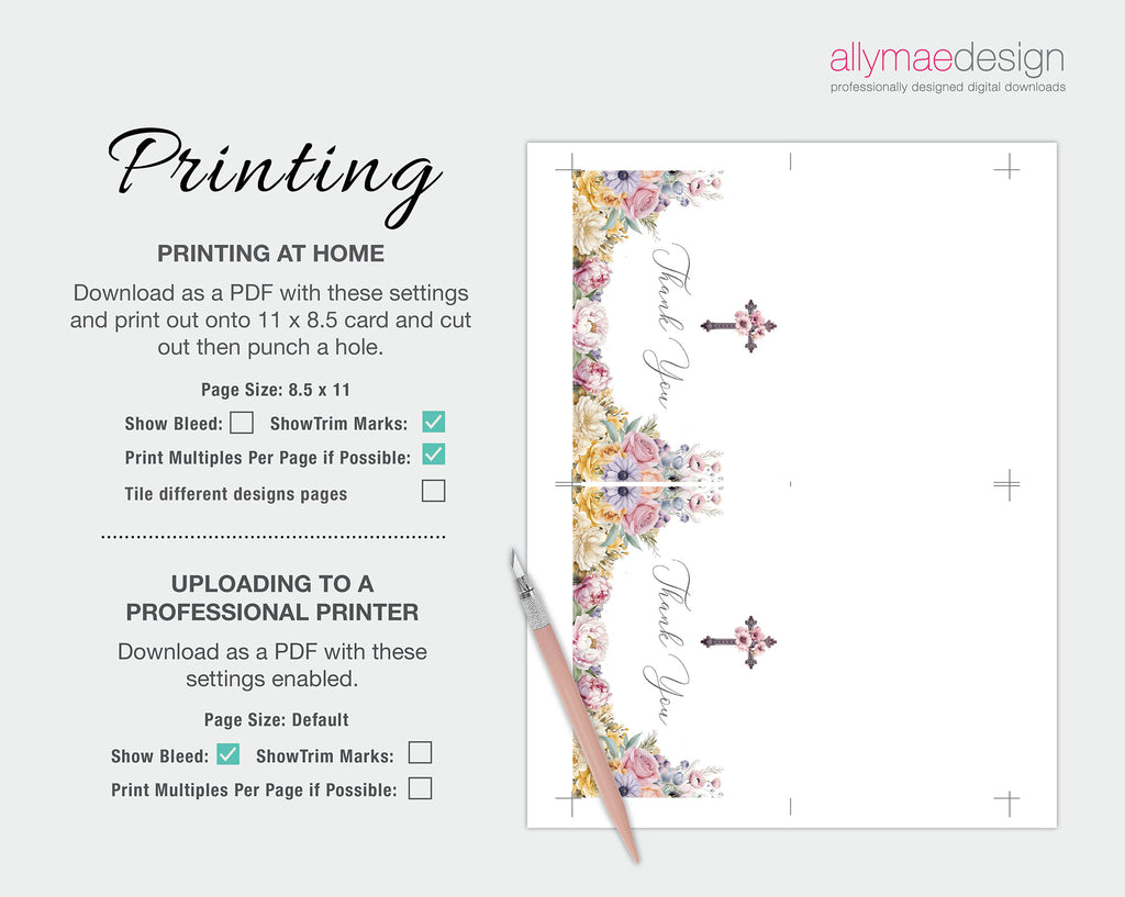 printing instructions for the church ladies pastel thank you tent card