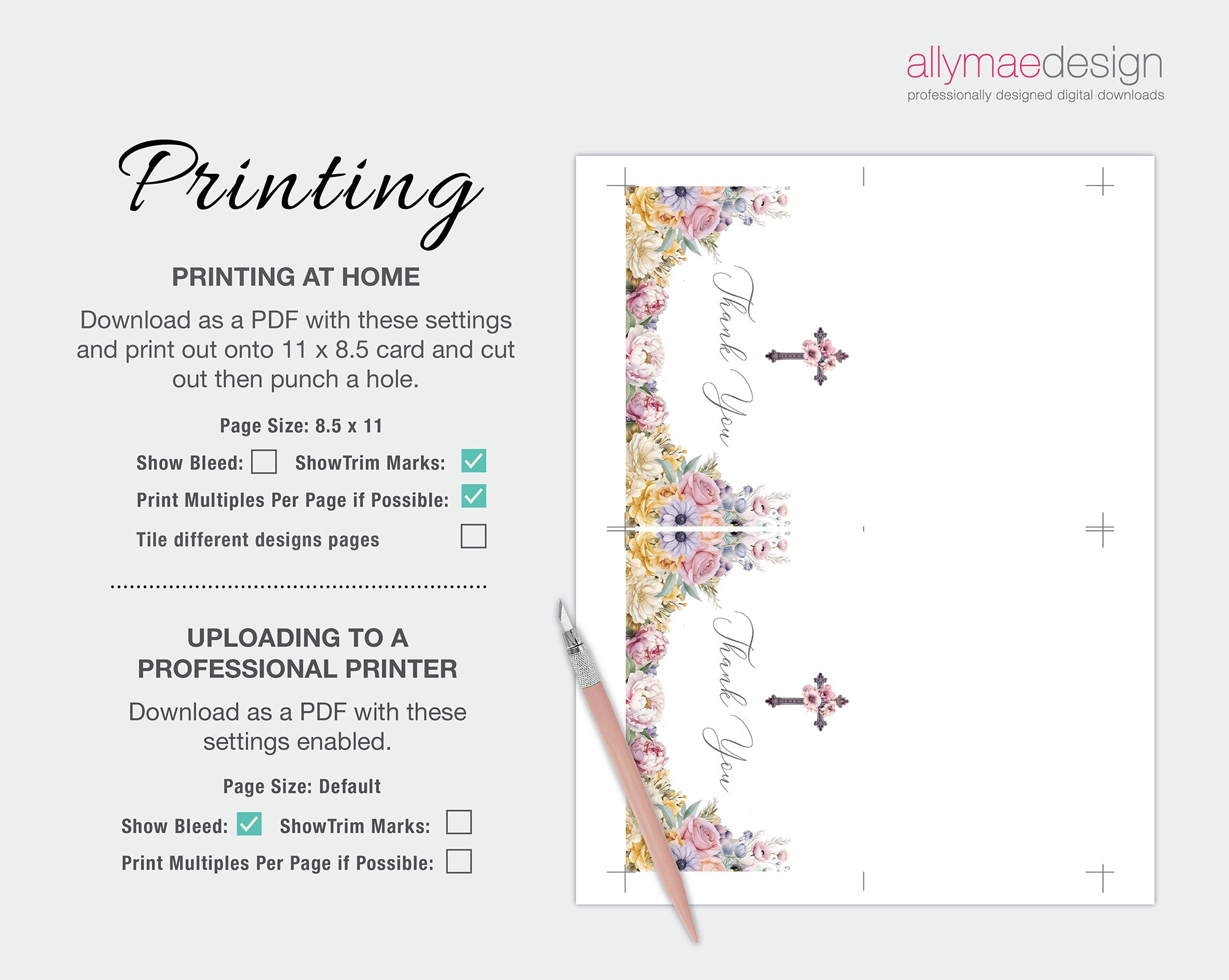 printing instructions for the church ladies pastel thank you tent card