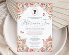 Afternoon Tea Invitation, Blush Pink, Regency Cameo, Butterflies, 5x7 Corjl Editable Template
