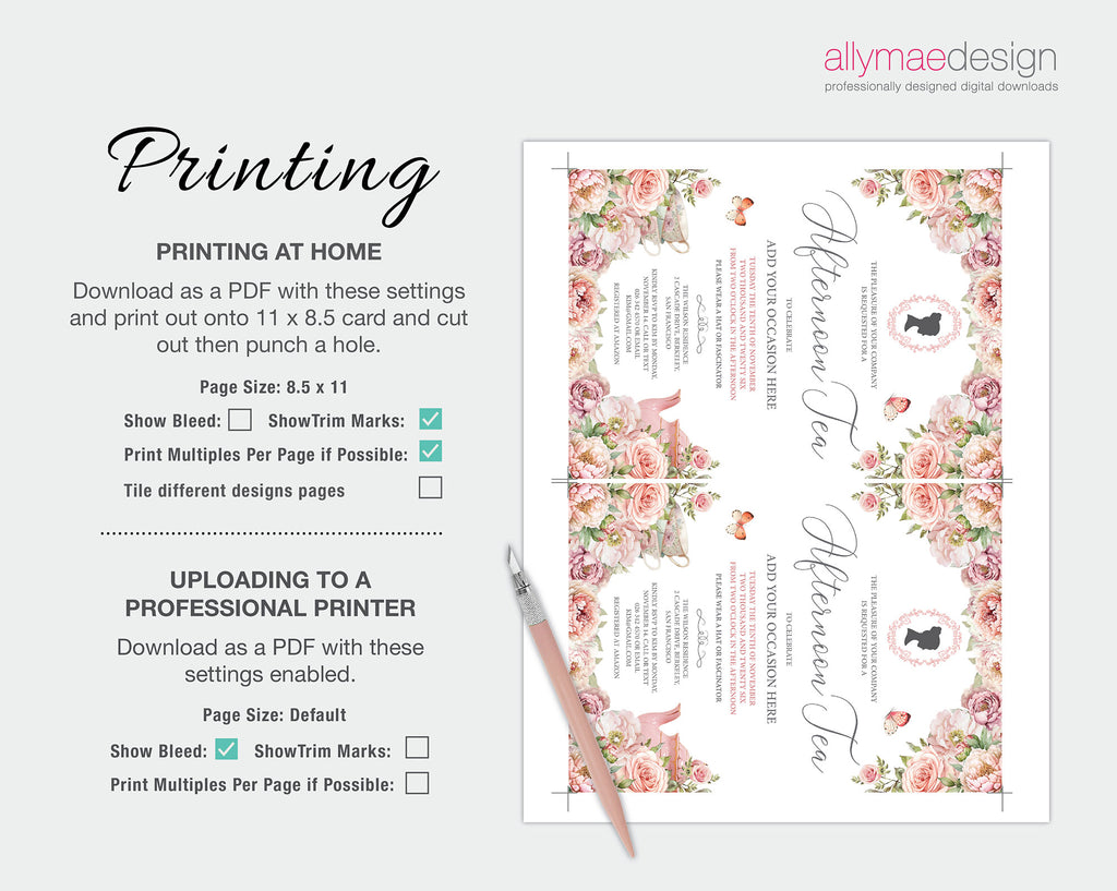 Print out your regency tea party invitation at home or local print shop