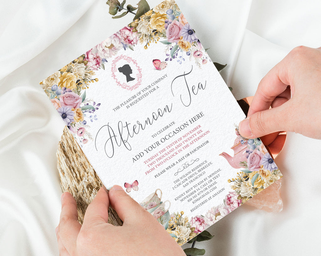 Elegant Afternoon Tea Invitation in the Regency Bridgerton Style