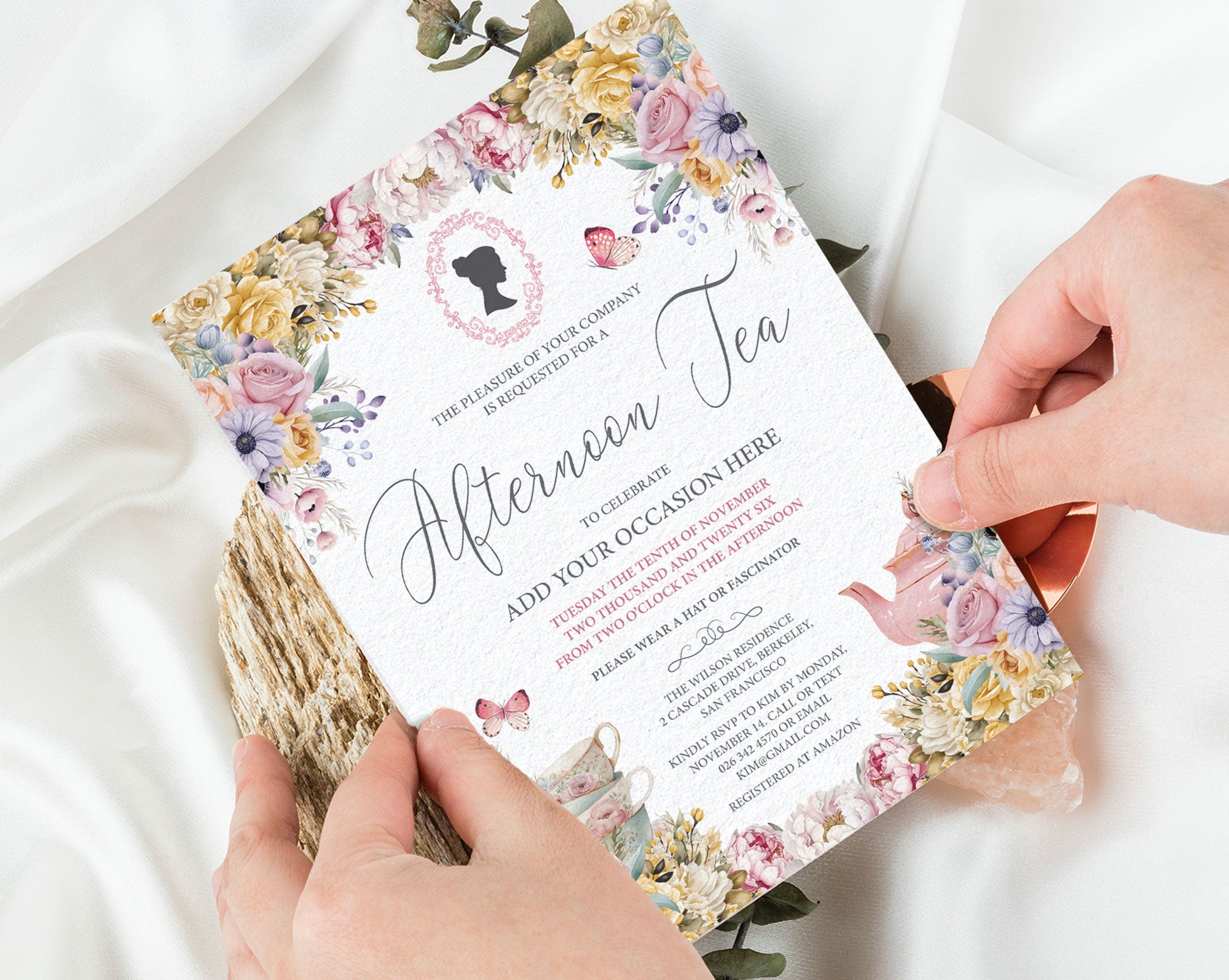 Elegant Afternoon Tea Invitation in the Regency Bridgerton Style