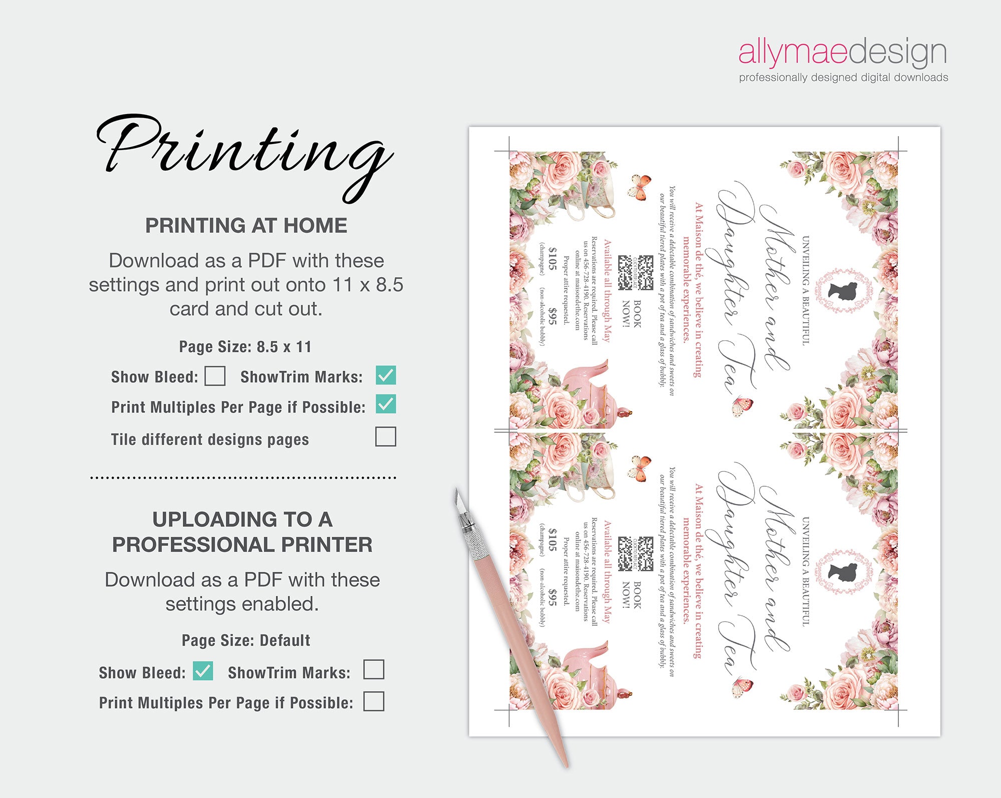instructions for printing the mother and daughter tea invitation
