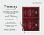 Printing instructions for the art deco downton abbey inspired birthday high tea invitation in burgundy and gold
