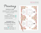 Floral design printout with printing instructions on a white background
