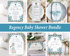 6 Piece Regency Baby Shower Dusty Blue Bundle with Cameo & Teapot, Corjl Editable Templates
