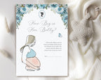 dusty blue flower baby shower game laying on a white cloth with a baby pacifier