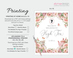 Printing instructions for the blush pink Floral high tea welcome sign