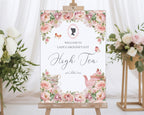 Decorative Bridgerton Inspired sign for a high tea event with blush pink floral design and regency cameo