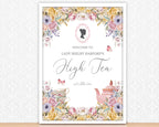 Framed High Tea Party sign with yellow, blue and pink flowers