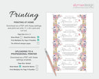 Floral invitation design with printing instructions on a white background