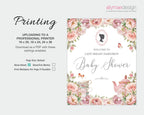 instructions on how to print the blush pink baby shower welcome signs