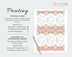 Printing instructions for the blush pink flower tea party ticket on a white background