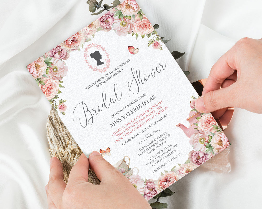 pretty pink flower bridal shower digital invitation