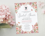 Bridal shower invitation with floral design and butterflies