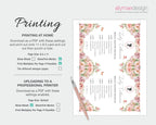 Floral design printout with printing instructions on a white background