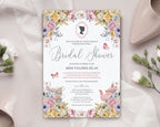 Regency Bridal Shower Invitation: Cameo, Pastel Flowers, Teapot, Butterflies, 5x7 Corjl Editable Template