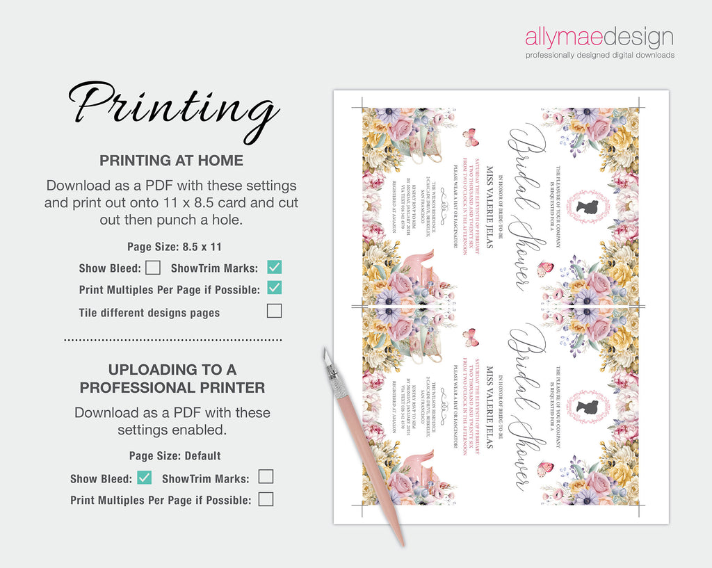 print out your bridal shower regency invitation at home or at your local print shop