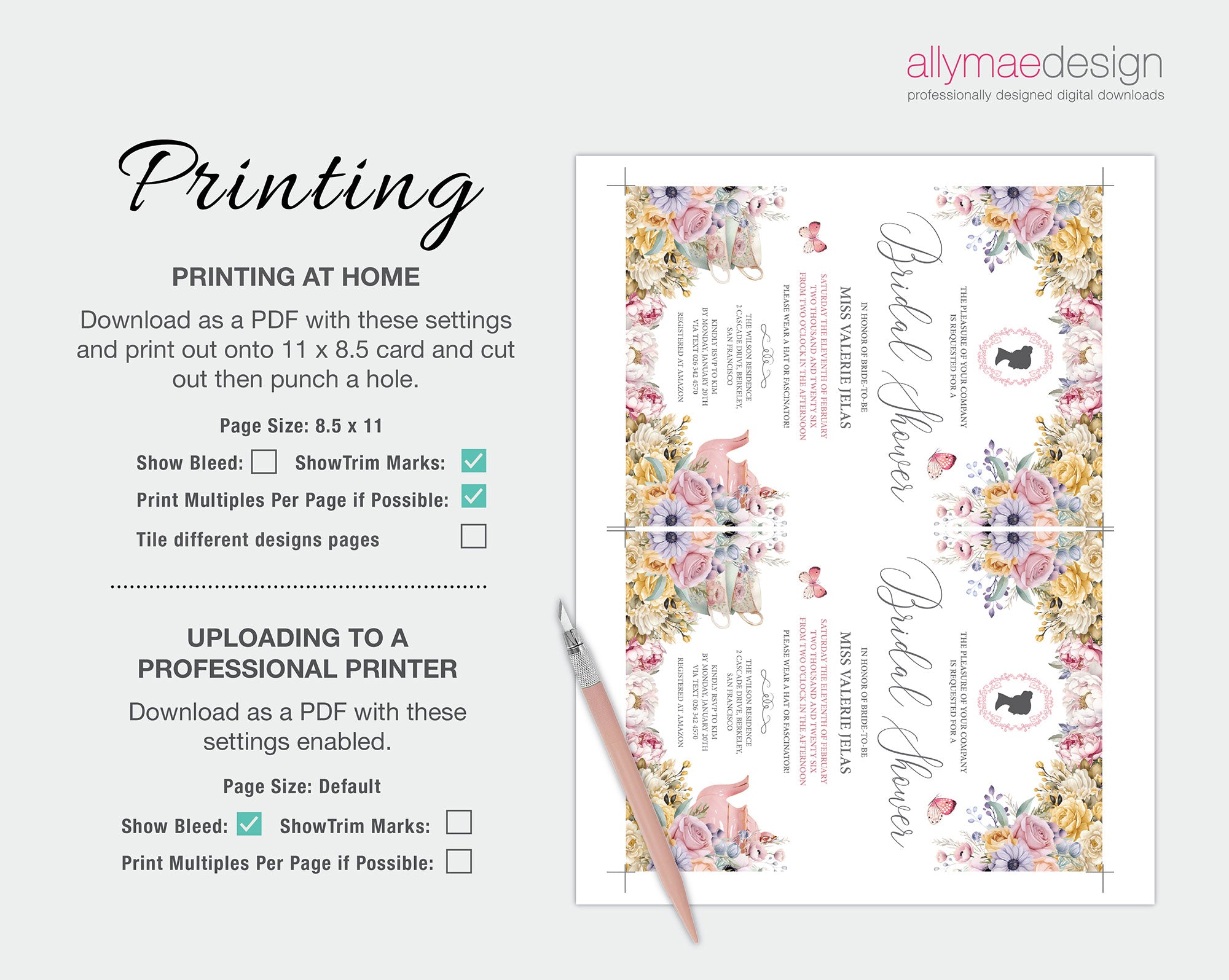 print out your bridal shower regency invitation at home or at your local print shop